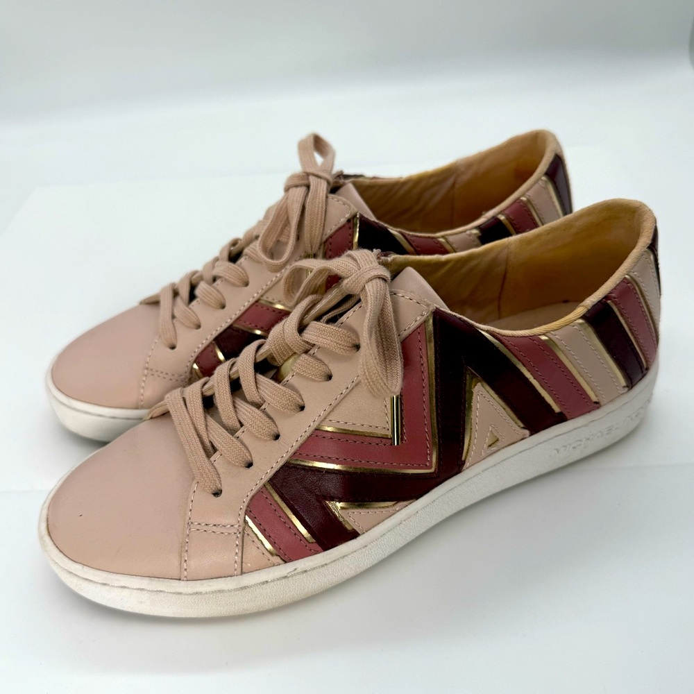 Michael KORS Womens Pink Leather Lace-Up Sneakers